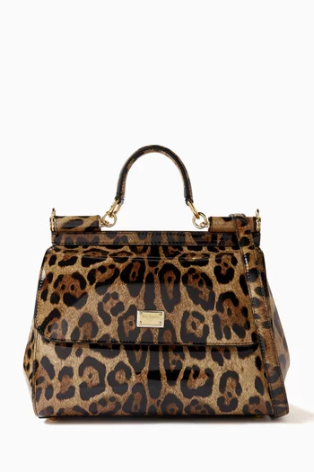 x KIM Large Sicily Bag in Leopard-print Polished Leather