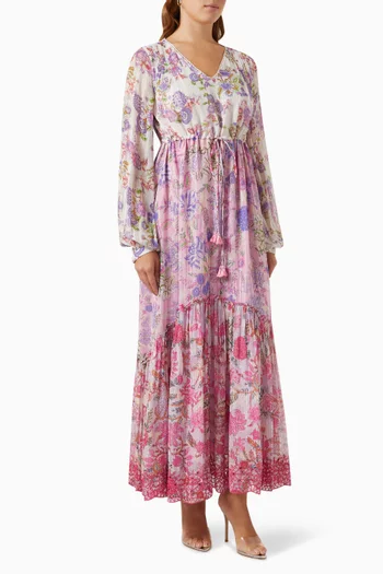 Floral-print Drawstring Maxi Dress