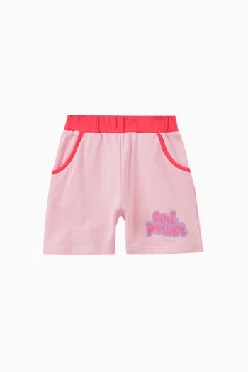 Girl-power Text-print Shorts in Cotton