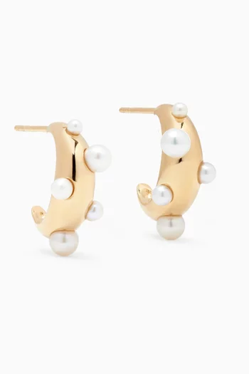 Moon Pearl Hoop Earrings in 18kt Gold-plated Brass