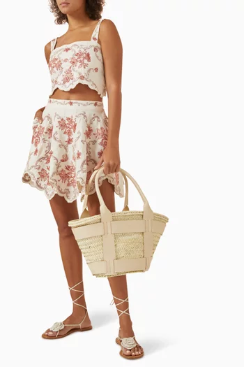 Medium Santorini Tote Bag in Raffia & Leather