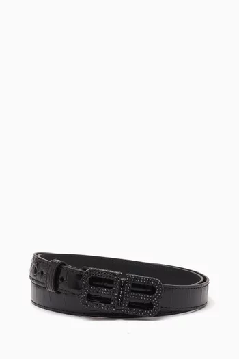 BB Embellished Hourglass Belt in Croc-embossed Leather