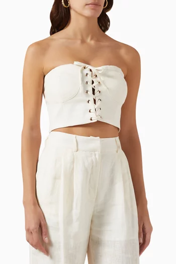 Paulina Lace-up Crop Top in Linen