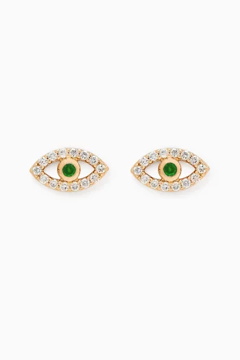 Evil Eye Emerald & Diamond Stud Earrings in 18kt Gold