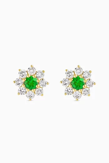 Mini Flower Colombian Emerald & Diamond Stud Earrings in 18kt Gold