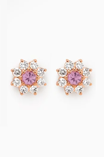 Mini Flower Diamond & Pink Sapphire Stud Earrings in 18kt Gold