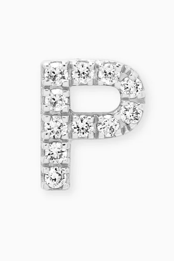 P Letter Diamond Single Stud Earring in 18kt White Gold