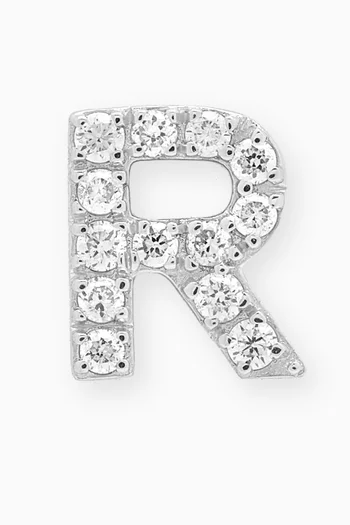 R Letter Diamond Single Stud Earring in 18kt White Gold