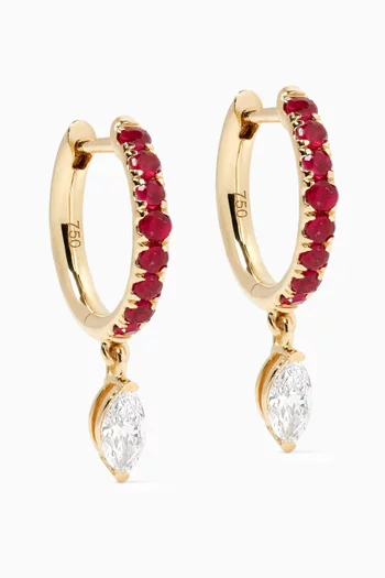 Marquise Diamond & Ruby Hoop Earrings in 18k Yellow Gold