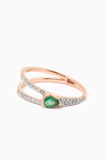 Coraline Diamond & Emerald Ring in 14kt Rose Gold