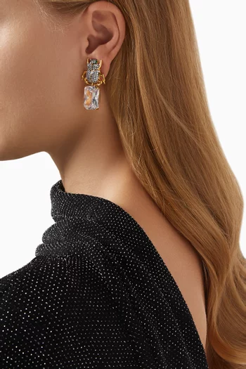 Scarab Crystal Clip Earrings in 24kt Gold-plated Bronze