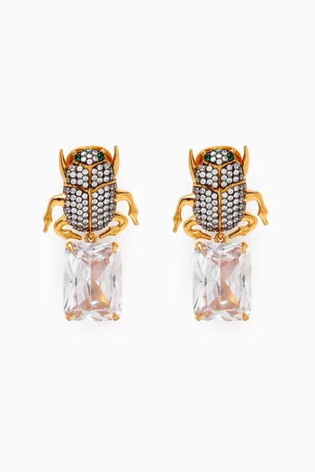 Scarab Crystal Clip Earrings in 24kt Gold-plated Bronze