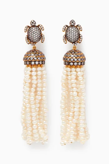 Serdarino Jaipur Pearl Drop Earrings in 24kt Gold-plated Bronze
