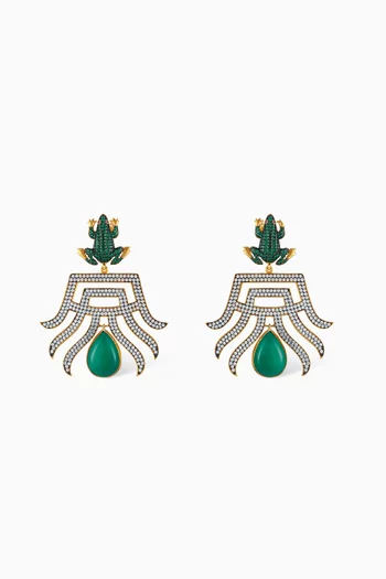 Frog Shanghai Crystal & Jade Drop Earrings in 24kt Gold-plated Bronze