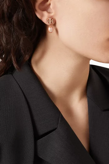 Kira Pavé Pearl Drop Earrings in 18kt Gold-plated Metal