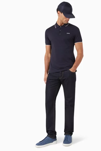 تي شيرت بولو مطرز بشعار الماركة قطن