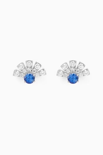 Sunrise Diamond & Blue Sapphire Stud Earrings in 18kt White Gold