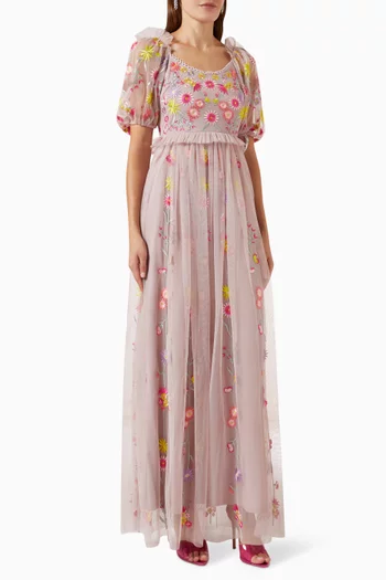 Floral Embellished Maxi Dress in Tulle