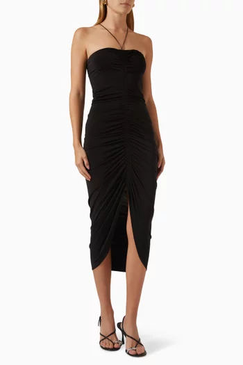 Elisa Ruched Midi Dress in Stretch-jersey