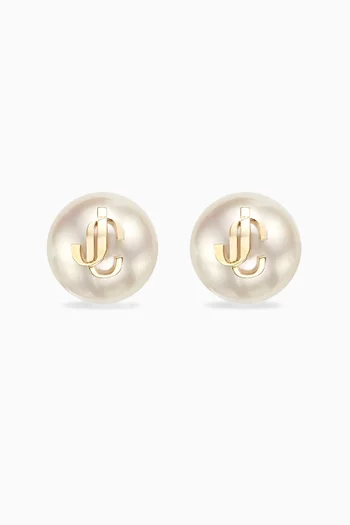 JC Pearl Stud Earrings in Gold-tone Brass