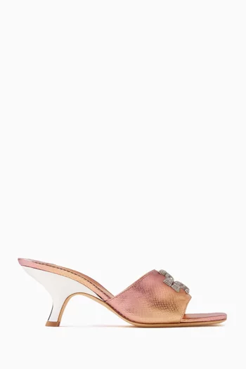 حذاء مفتوح الينور مرصع بأحجار بافيه بكعب 65 مم جلد لامع بنقشة جلد الأفعى