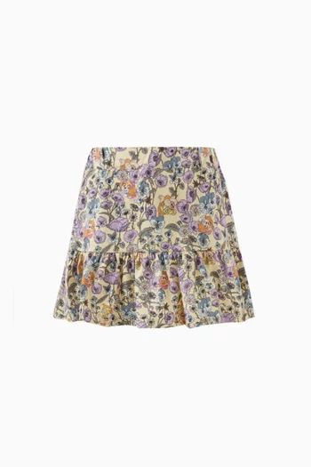 Floral-print Tiered Skirt in Cotton