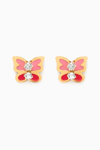 Butterfly Diamond & Enamel Earrings in 18kt Yellow Gold