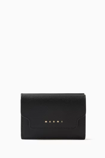 Logo Foldover Wallet in Saffiano Leather