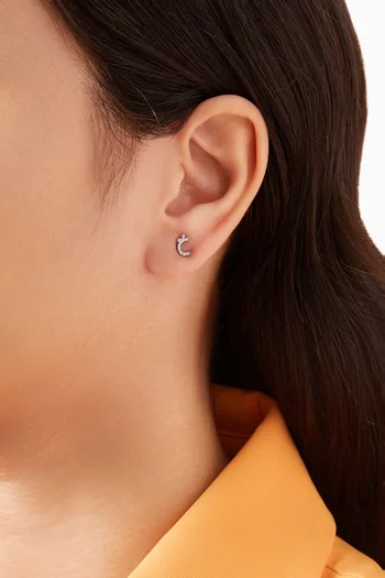Arabic Letter Khaa خ Diamond Single Stud Earring in 18kt White Gold