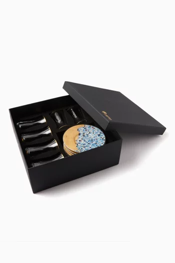 طقم استكانات وأطباق وملاعق بورسلين وزجاج، 6 قطع