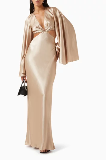 La Lune Open-back Maxi Dress in Viscose-silk