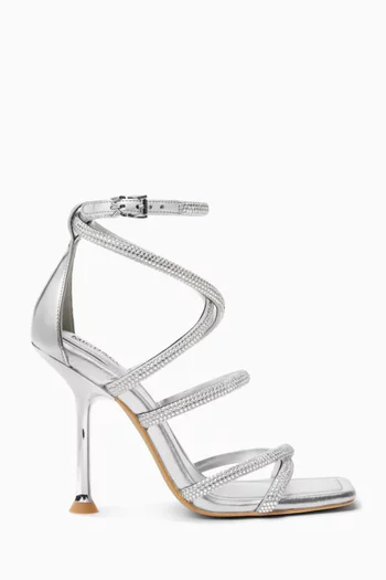 Imani 100 Embellished Sandals in Metallic Faux Suede