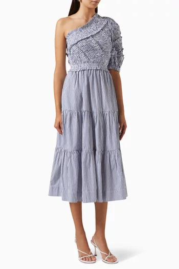 Axelle One-shoulder Midi Dress in Cotton
