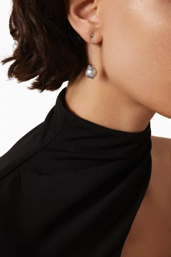 Akila Diamond & Pearl Drop Earrings in 18kt White Gold
