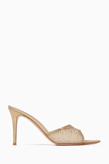 Rania 85 Organza Crystal Mules in Suede