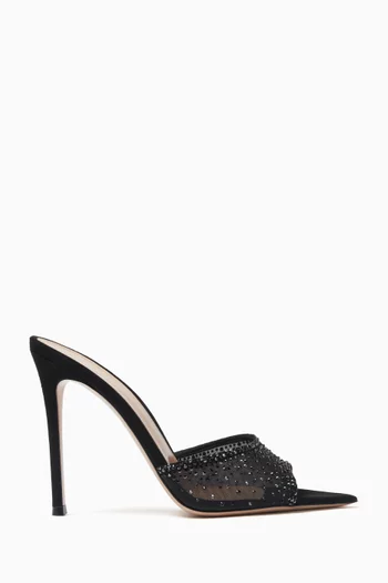 Rania 105 Organza Crystal Mules in Suede