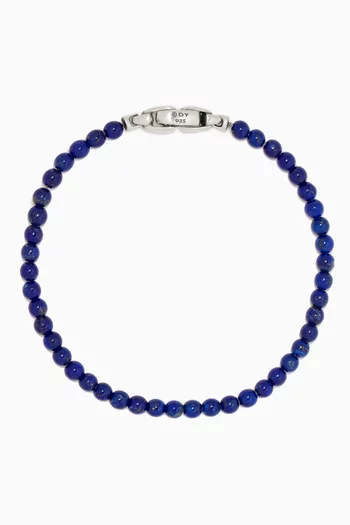 Spiritual Beads Bracelet with Lapis in Sterling Silver, 4mm