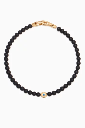 Spiritual Beads Evil Eye Bracelet with Onyx & Sapphire in 18kt Yellow Gold
