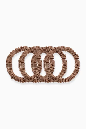 Light Brown Pure Silk Skinny Scrunchies (Set of 4)