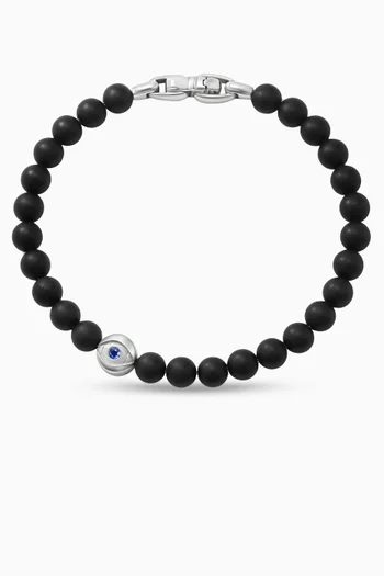 Black Onyx & Sapphire Evil Eye Bracelet in Sterling Silver