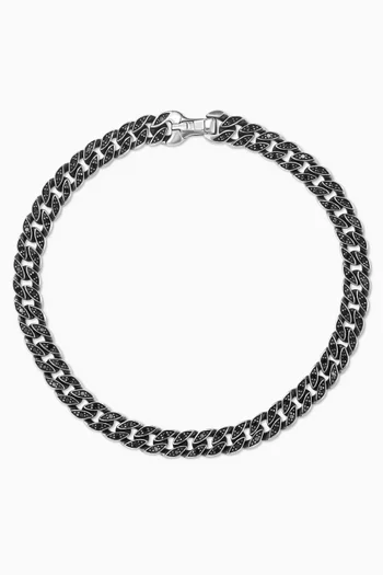 Curb Chain Pavé Black Diamonds Bracelet in Sterling Silver, 6mm
