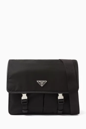 Logo Shoulder Bag in Re-Nylon & Saffiano Leather