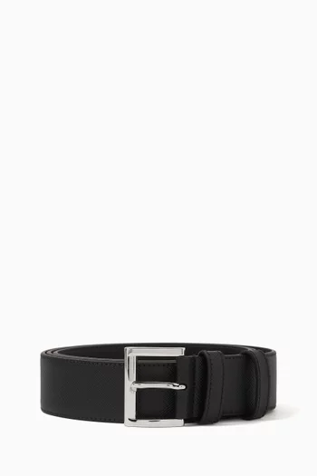 Logo End Belt in Saffiano Leather