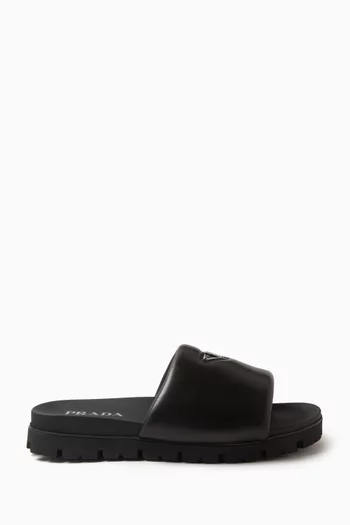 Logo Padded Slides in Nappa Leather