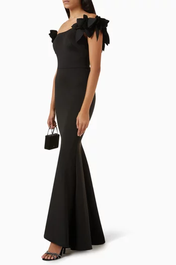 Asymmetrical Floral Evening Gown
