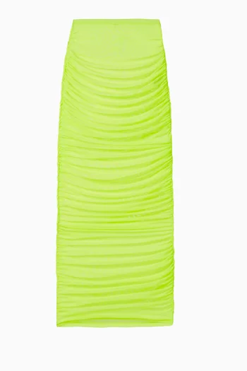 Sheer Ruched Maxi Skirt in Recycled Mesh