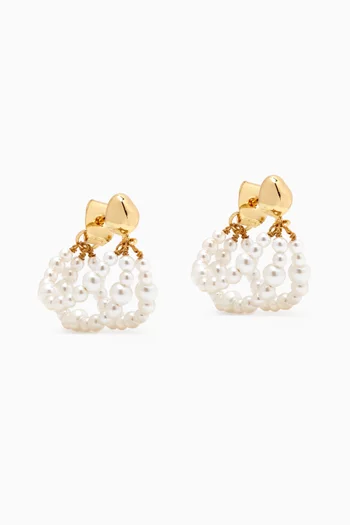 Triple Strand Pearl Stud Earrings in Gold-plated Brass