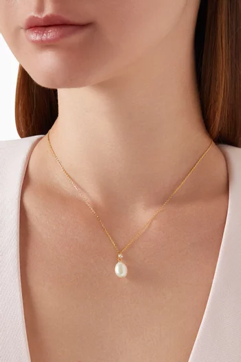Pearl-drop & Crystal Necklace in Gold-plated Brass