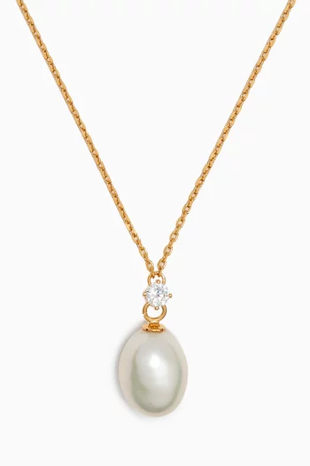 Pearl-drop & Crystal Necklace in Gold-plated Brass