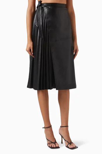 Mar Pleated Midi Skirt in Faux-leather